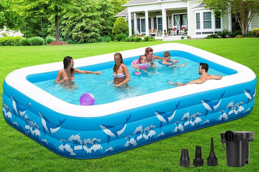 Large Inflatable Pool for Adults Kids, 130" X 72" X 22" Blow-up Pools Inflatable Swimming Pool with Pump, 2026 Oversized Thickened Family Inflatable Kiddie Pool for Backyard Garden Summer Outdoor