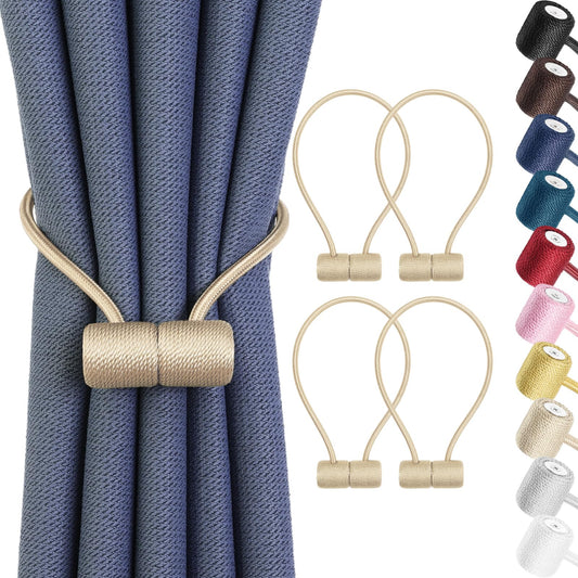Remunkia Magnetic Curtain Tiebacks 4 Pack, Curtain Tie Backs Holder, Outdoor Curtains Tiebacks Window Treatment Holdbacks with Strong Magnet Modern Rope Tiebacks Decorative All Drape Curtains - Beige