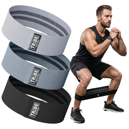 Tribe Lifting Resistance Bands for Working Out - 3 Pack Fabric Workout Bands for Women and Men - Booty Bands for Legs and Glute - Non Slip Exercise Bands Set for Squat Hip Thigh