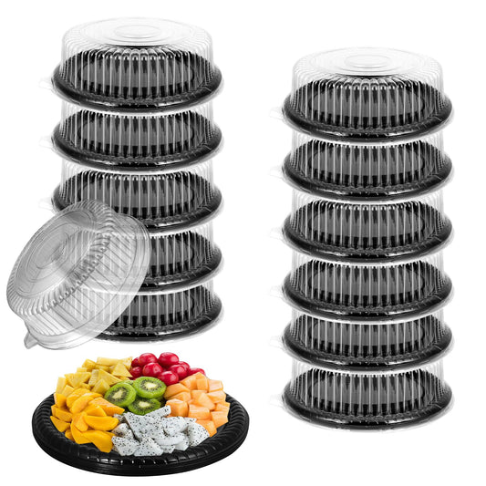 12 Pack Catering Trays with Lids, Round 12 Inch Veggie Tray with Lid, Disposable Fruit Tray for Parties, Catering Trays for Serving Snack, Appetizer, Fruit, Veggie and Sandwich