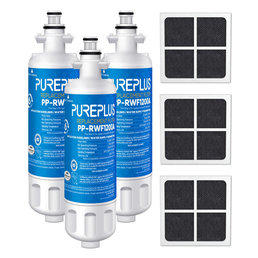 PUREPLUS ADQ36006101 Replacement for LG LT700P, ADQ36006102, Kenmore Elite 9690, 469690, LFXS30766S,LFX28968ST,LFX31925ST,RWF1052, RWF1200A Refrigerator Water Filter and LT120F Air Filter Combo, 3Pack