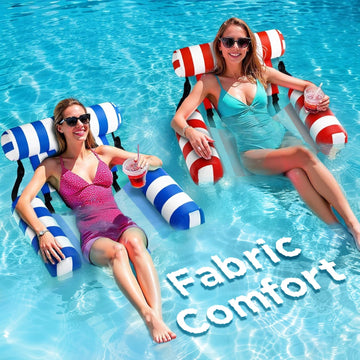 Funscape Pool Floats Chairs Adult, 2 Packs Heavy Duty Inflatable Swimming Pool Lounges, Fabric Floating Hammock Seat