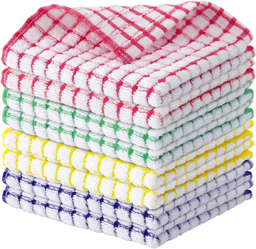 Kitinjoy Cotton 8 Pack Terry Kitchen Dish Cloths, 12 x 12 Inches Super Soft and Absorbent Dish Rags, Quick Drying Dish Towels for Washing Dishes