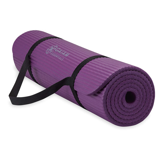 Gaiam Essentials 2/5" Thick (10mm) Yoga & Pilates, Fitness & Exercise Mat with Easy-Cinch Carrier Strap Cusion Support For Fitness and Gym Workouts