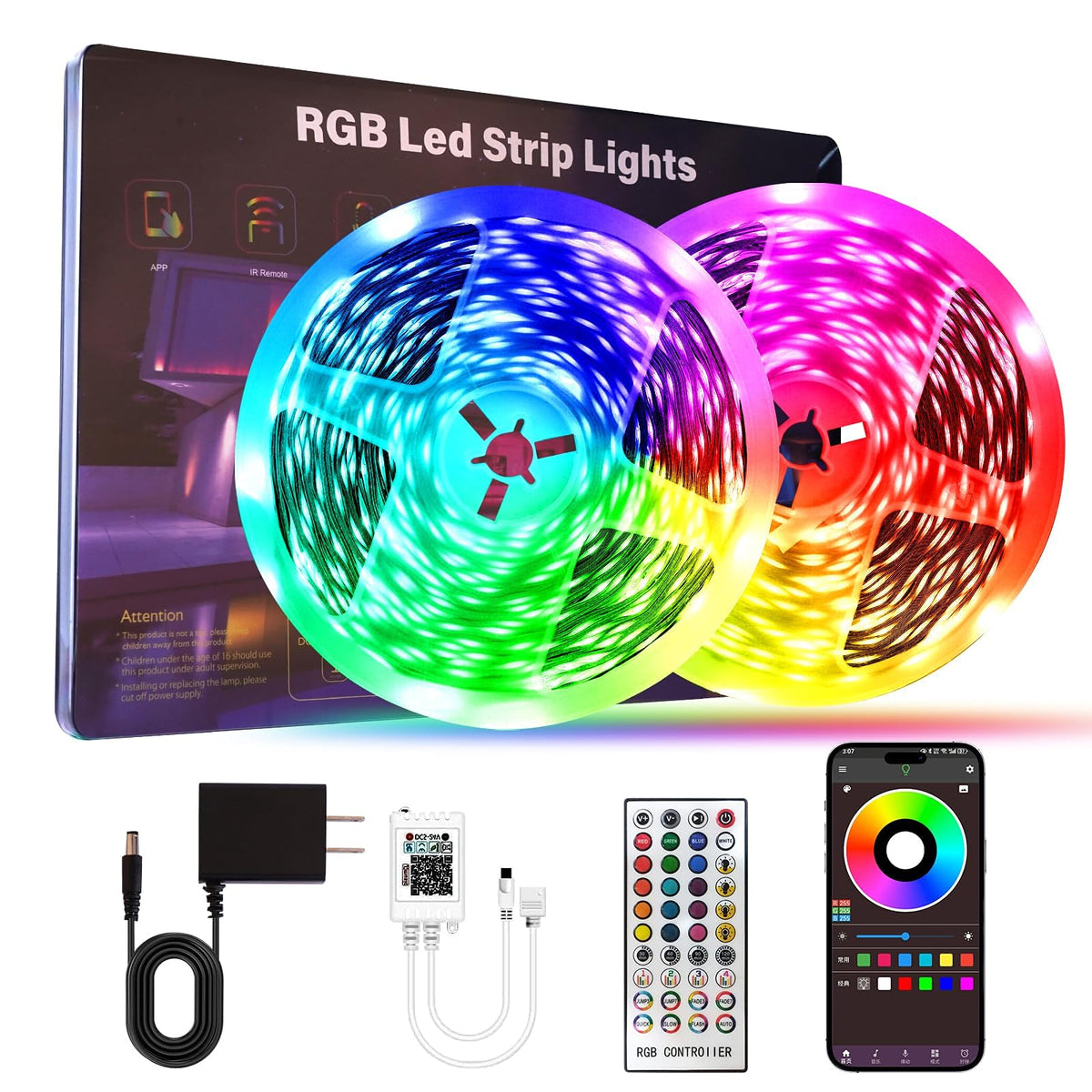 HBOWMDJIA Led Lights for Bedroom 200 FT (2 Rolls 100 FT), with Remote and Application Control RGB Color Changing LED Strip Lights, Music