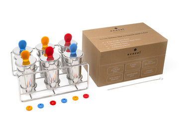 Ecozoi Stainless Steel Popsicle Molds, 6 Ice Popsicle Makers, 6 Stainless Steel Sticks, 12 Silicone Seals and 1 Coconut Cleaning Brush