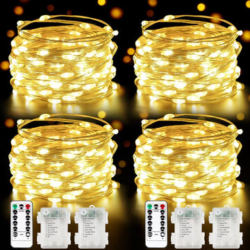 4 Pack Fairy Lights Battery Operated with Remote 33FT 100 LED Warm White