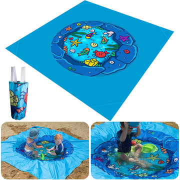 RunNico 6.6 x 6.6 Ft Portable Baby Beach Pool, Waterproof Beach Pool Blanket for Toddler with Water Bag, Collapsible Beach Puddle Mat