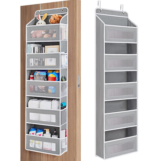 JARLINK Over the Door Organizer for Bedroom, Pantry, Bathroom, 5 Shelf Grey