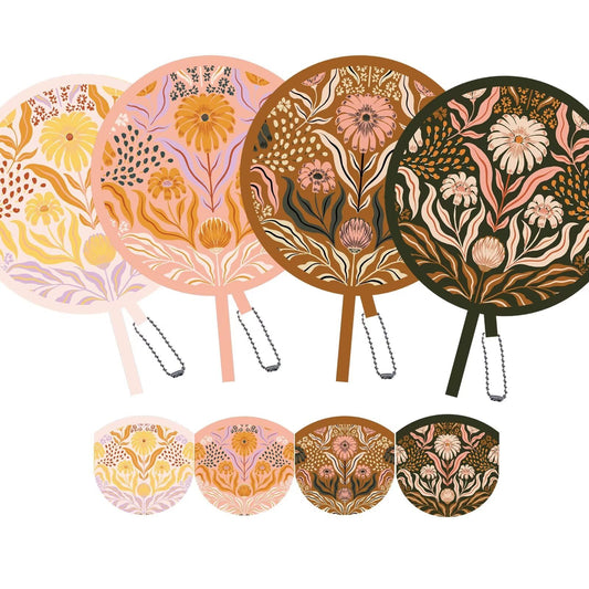 4 Pack Floral Hand Fan Foldable, Multi-Role Round Handheld Fans for Travel, Events, Indoor & Outdoor (Dawn & Dusk)