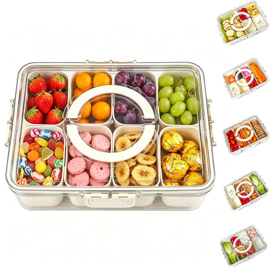 Bandesun Divided Serving Tray with Lid and Handle - Snackle Box Charcuterie Container for Portable Snack Platters - Clear Organizer for Candy, Fruits, Nuts, Snacks - Perfect for Party, Entertaining