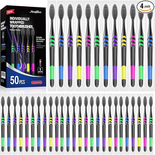 50 PCS Individually Wrapped Bulk Toothbrush Pack, Disposable Soft Bristle for Adult or Kid, Ergonomic Handle, Perfect for Travel, Hotel, Donation