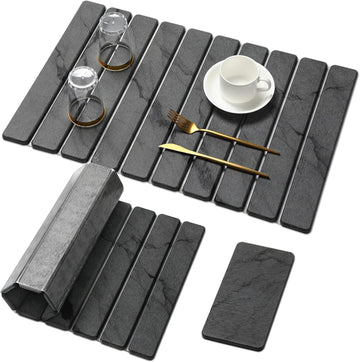 Large Stone Dish Drying Mat for Kitchen Counter,2 PCS Quick Dry Stone Dishes Mats, Foldable Water Absorbing Diatomaceous Earth Drying Pad