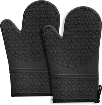 Hovico Silicone Oven Mitts, Heat Resistant 500F Kitchen Mitts 2PCS, 11.6" BPA-Free Soft Baking Gloves, Non-Slip Grip Oven Gloves
