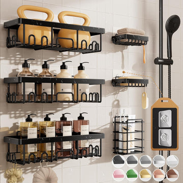 Veken Shower Caddy 6-Pack, Advanced Rustproof Design, No Drilling Adhesive Shelves, Rack with Soap Holder