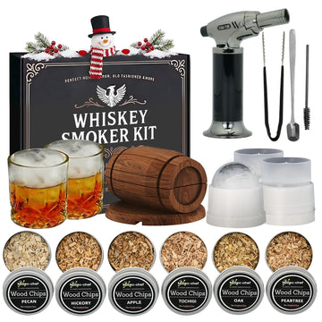 Birthday Gifts for Men Whiskey Smoker Kit Bourbon Cocktail with Torch-6 Flavors Wood Chips for Old Fashioned Drinks, House Warming, Unique