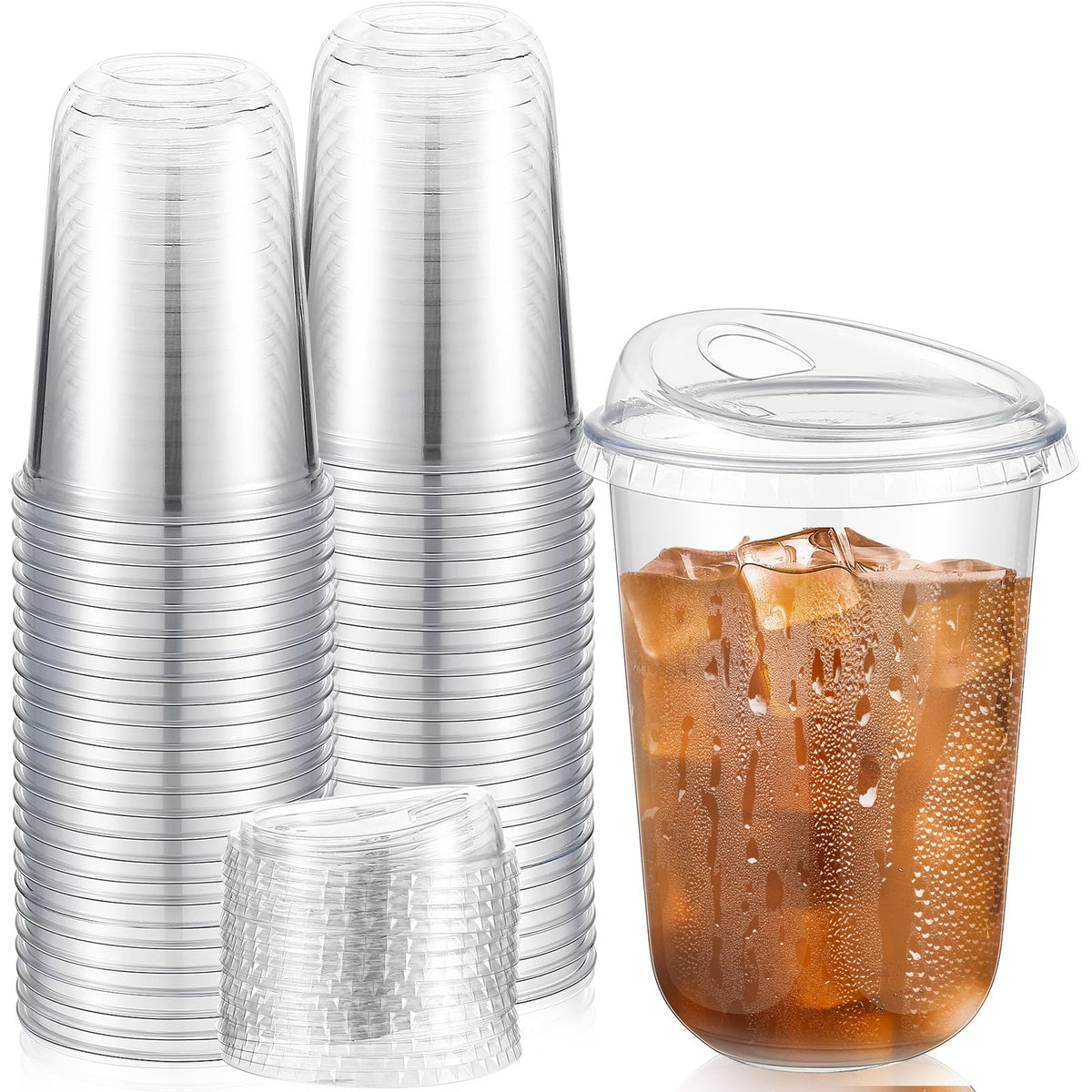 Ziliny 50 Sets Clear Plastic Coffee Cups with Sip Lids, Disposable Plastic PET Crystal Cups for Iced Coffee, Smoothie, Cold Beverage, Drink Shops and Party Catering(Clear,16 oz)