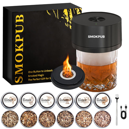 SMOKPUB Electric Whiskey Smoker Kit, Rechargeable Cocktail Smoker with 6 Wood Chips, Flameless Heating System, Old Fashioned Drink Smoker Kit, Bourbon Whiskey Gifts for Men,Dad,Husband