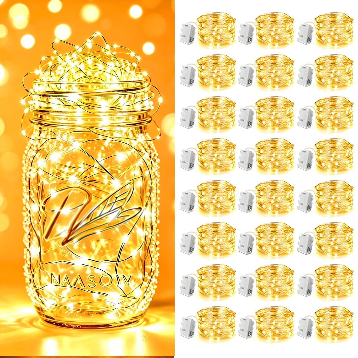 24 Pack Fairy Lights Battery Operated - 3 Modes - 7ft 20 LED Mini Twinkle String Lights Waterproof Silver Wire Firefly Starry Lights for Wedding
