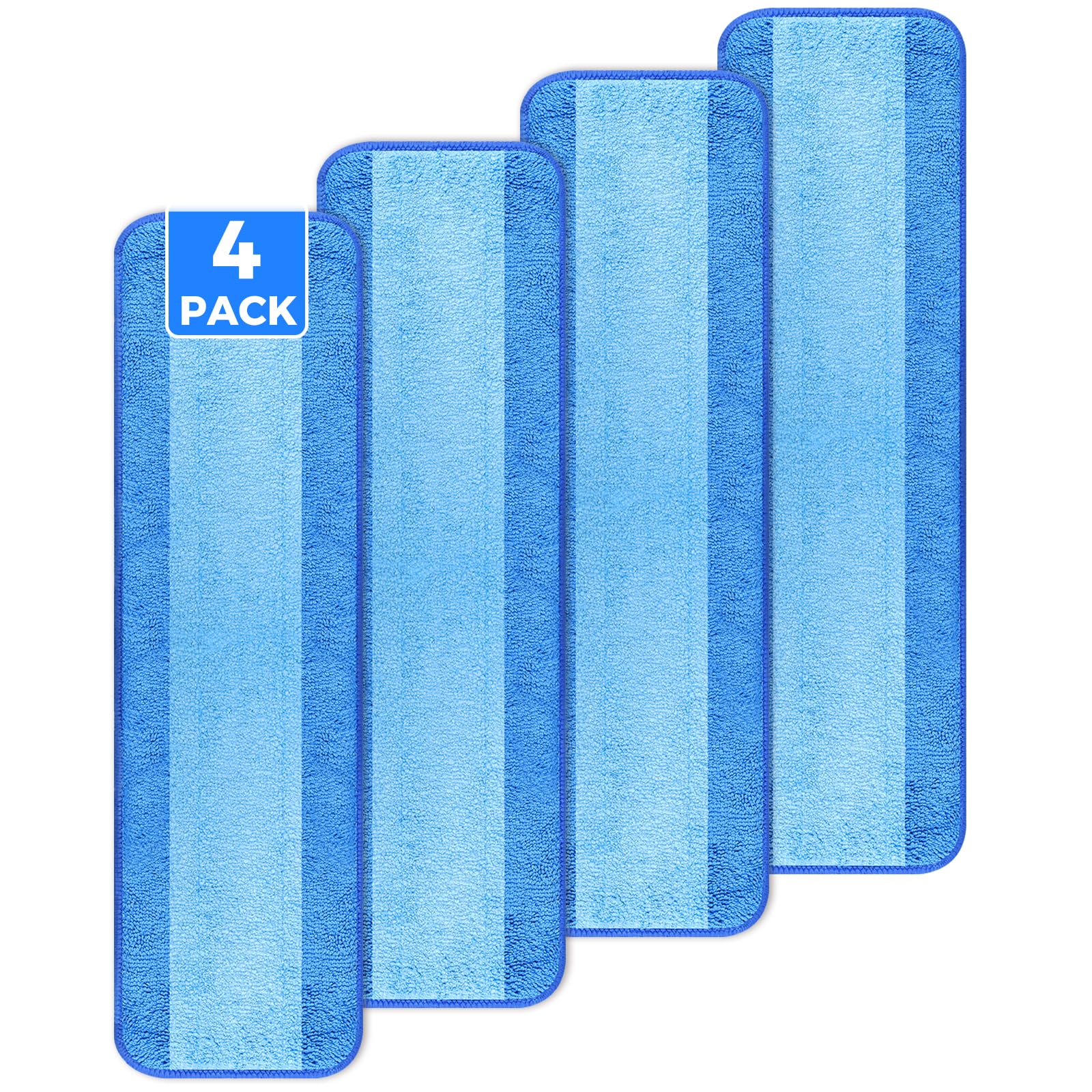 wlich 4-Pack Microfiber Cleaning Pads, 18-Inch Microfiber Mop Pads Compatible with Bona Mop, Washable and Reusable Mop Pad Refills for Hardwood Tile Laminate Floors