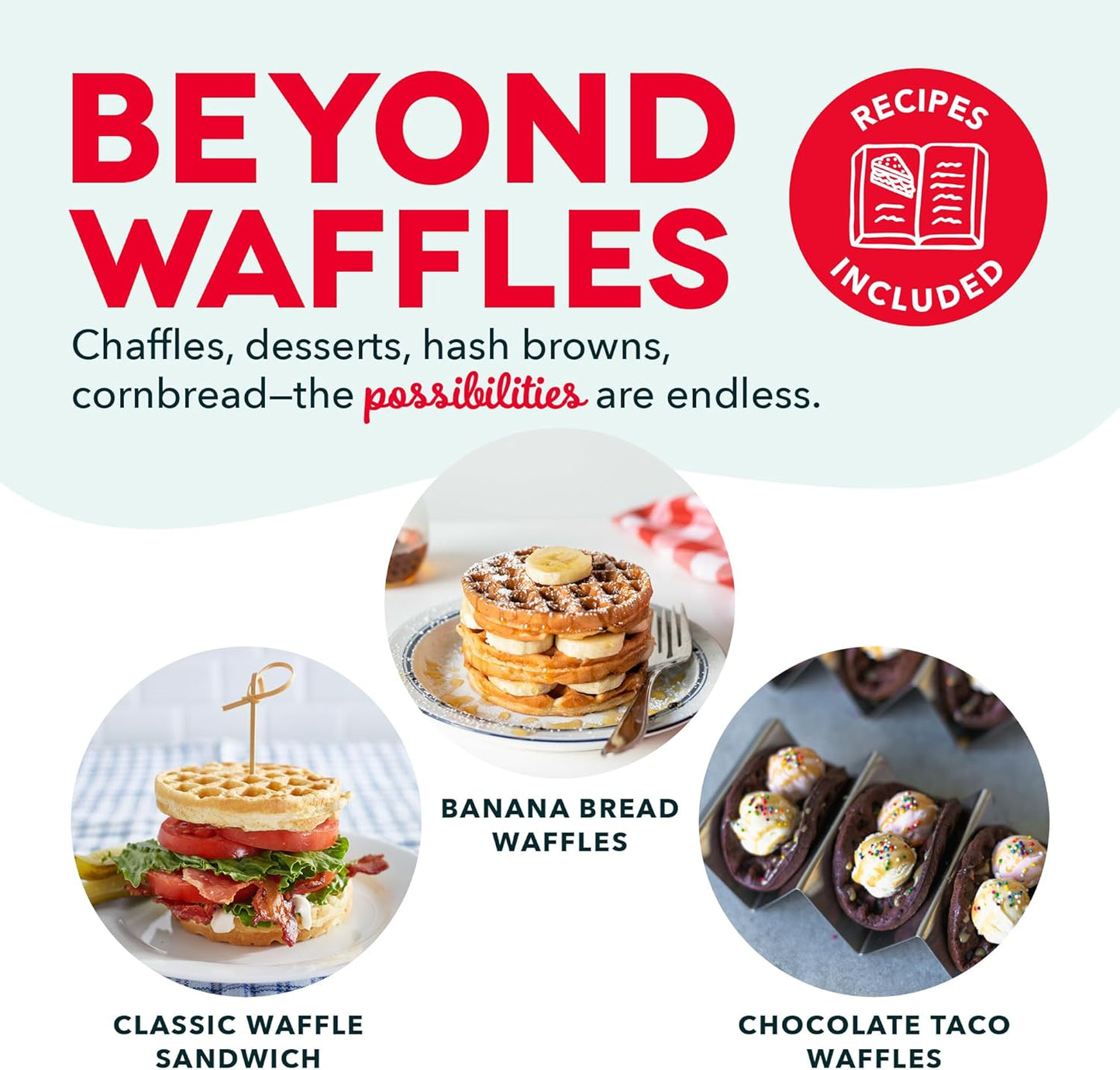 Dash Mini Waffle Maker- Compact Electric Iron for Creative Homemade Treats - PTFE nonstick surface - Easy-to-Clean - Perfect for Kids & Families - Red