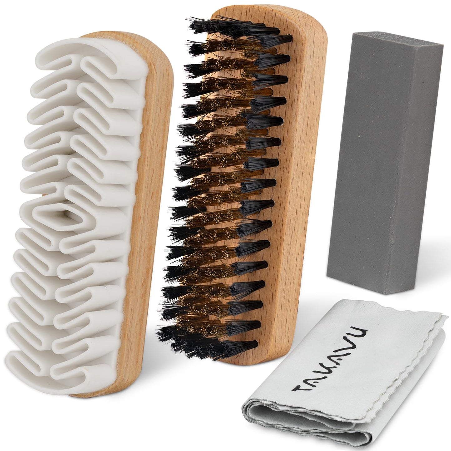 TAKAVU Premium Suede & Nubuck Cleaning Brush Kit, Crepe & Brass Bristle Brush, Microfiber Towel Cloth, Cleaning Block Eraser for Shoes, Boots