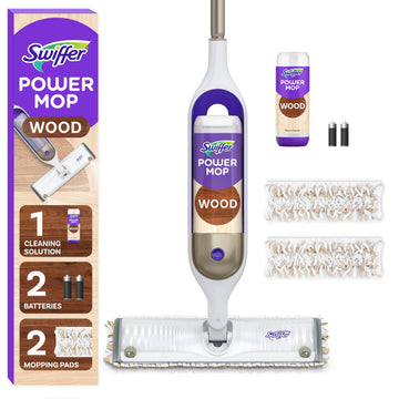 Swiffer Power Mop Wood, Hardwood Floor Cleaner for Mopping Home, Bathroom, Kitchen, All Purpose Multi-Surface Cleaning Set includes PowerMop Wood