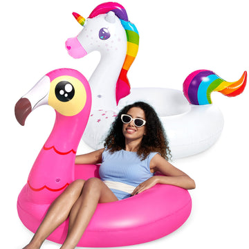 JOYIN 2-Pack Flamingo Unicorn Pool Float - Fun Floaties Inflatable Swimming Pool Tubes Toys Party Decorations