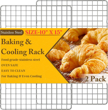 2PCS Cooling Racks for Cooking and Baking - 10" x 15"Heavy Duty Stainless Steel Wire Rack for Baking, Grilling, Roasting - Oven & Dishwasher Safe