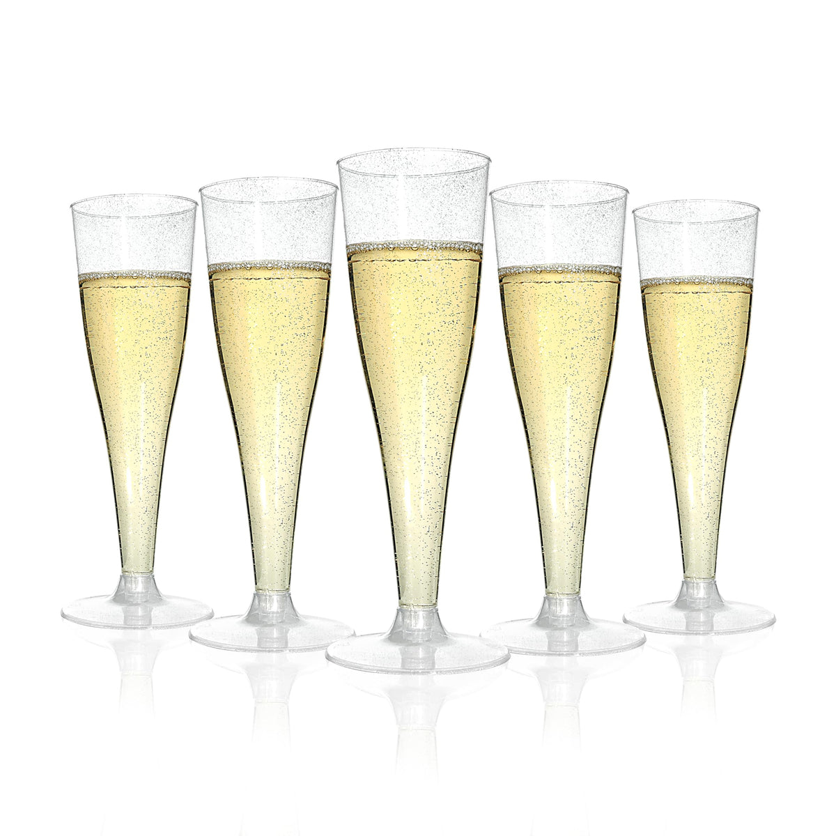 Bestluck 100 Pack Champagne Flutes Plastic, 4.5 oz Silver Glitter Plastic Disposable Stemware, Disposable Champagne Flutes for Party, Mimosa Bar, Wedding, Anniversary and Graduation