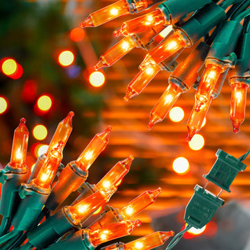 Hopolon Orange Halloween Mini Lights, 2 Pack 50 Count 13FT Green Wire