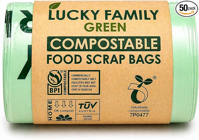 Compostable Trash Bags for Kitchen Compost Bins – 1.3 Gallon Small Compost Bags for Countertop Bin, Green Compostable Bags, BPI Certified ASTM D6400, Leak-Resistant Food Waste Bags (50 Count)