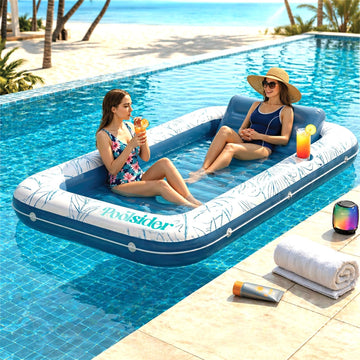 Poolsider Inflatable Tanning Pool Lounger|Large Inflatable Tanning Bed for Adults -4 in 1 Multipurpose Sunbed Tub| Pool Floats Adults
