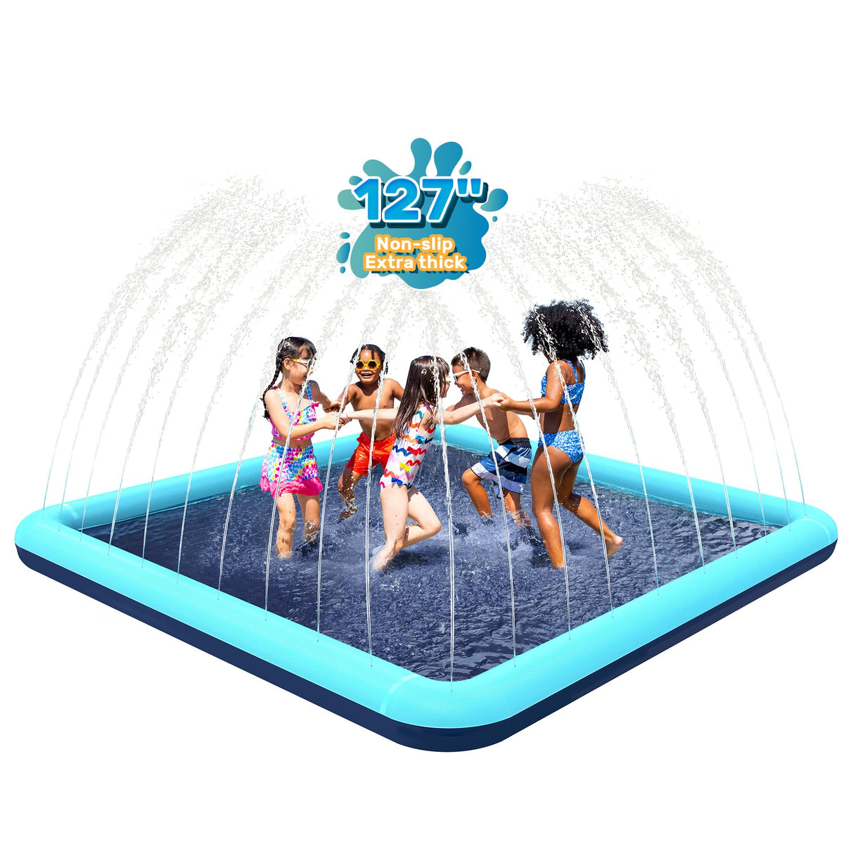 127'' Splash Pad for Dogs, Non-Slip Sprinkler for Kids, Square Splash Pad for Kids Ages 4-8, Splash Pads for Toddlers 1-3, Dog Sprinkler Shallow Pool, Outdoor Water Toys for Backyard, Teal