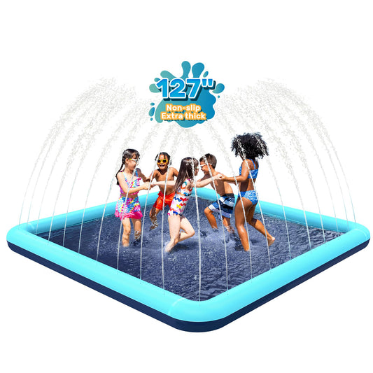 127'' Splash Pad for Dogs, Non-Slip Sprinkler for Kids, Square Splash Pad for Kids Ages 4-8, Splash Pads for Toddlers 1-3, Dog Sprinkler Shallow Pool, Outdoor Water Toys for Backyard, Teal