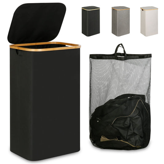 Laundry Hamper with Lid, 110L Large Laundry Hamper with Handle and Lid, Collapsible Clothes Basket Organizer with Removable Inner Bag for Clothes Toys Towels - Black