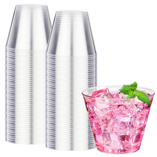 RACETOP 9 oz Clear Plastic Cups 100 packs, Disposable Plastic Party Cups Tumblers, Cocktail Cups, Perfect for Parties, Wedding and Events