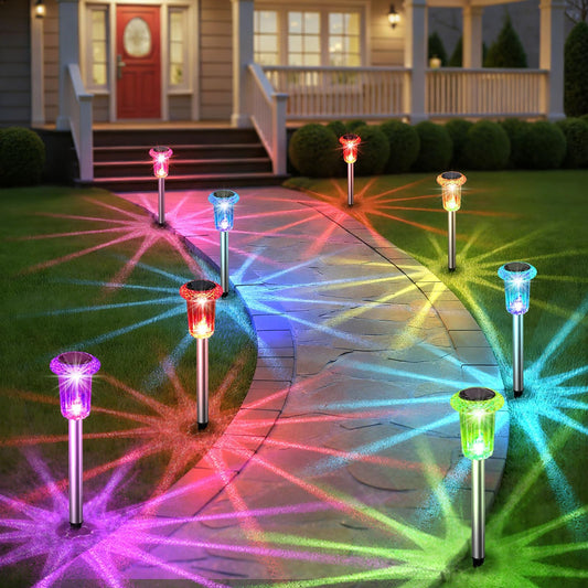 Eyrosa Solar Outdoor Lights, 10 Pack Solar Pathway Lights Outdoor Waterproof, Stainless Steel Stake Lighting for Garden Yard Path Walkway Driveway