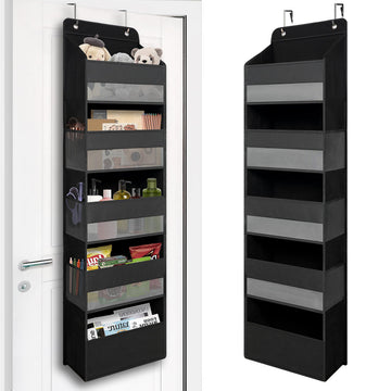 TYMENSH Over the Door Organizer for Bedroom Bathroom Pantry, 5 Shelf Black