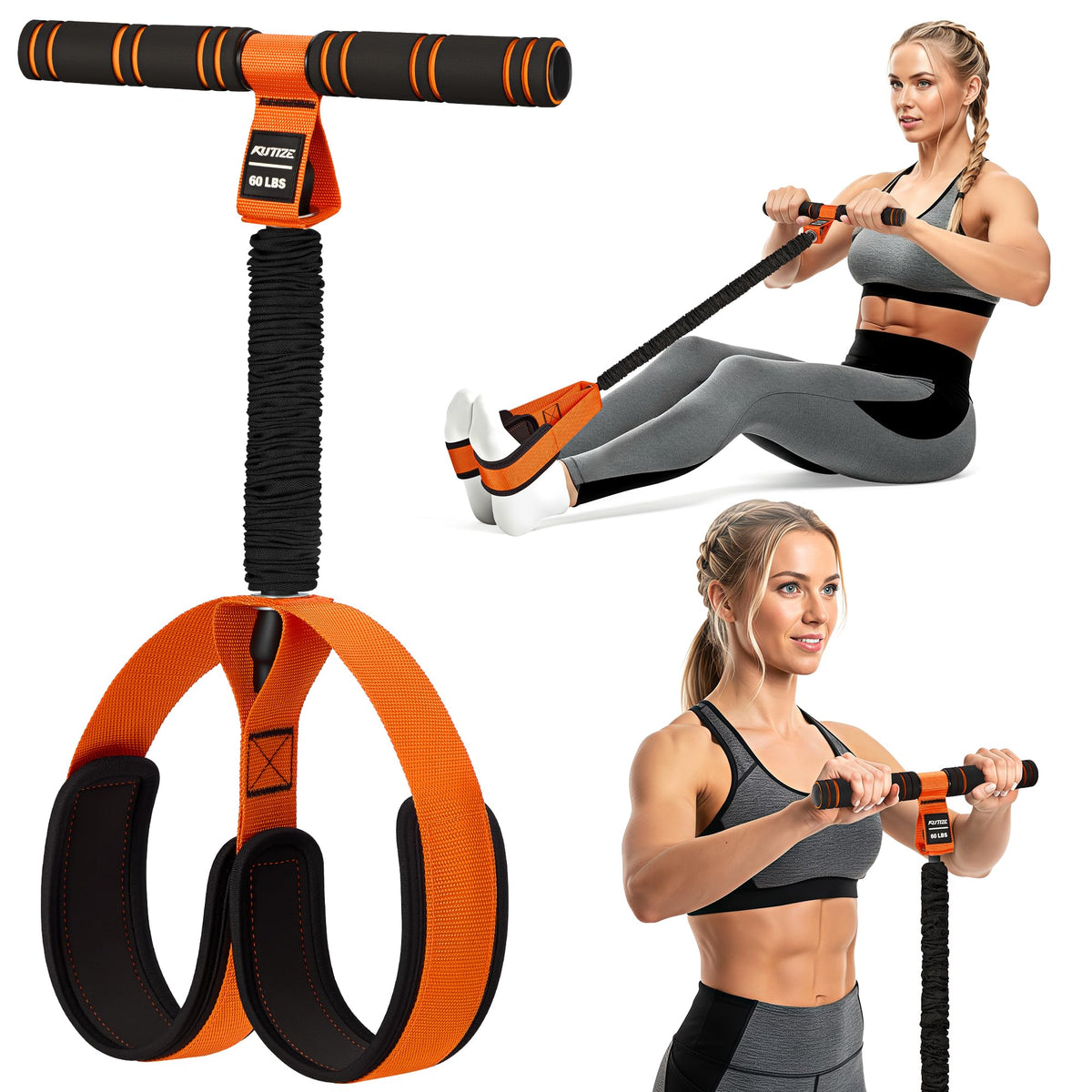 KUTIZE Multifunction Pedal Resistance Band with Handle, Upgraded Exercise Equipment with Soft Foot Pedal for Sit Up & Full-Body Home Gym Workouts, Core/ABS Training, Pilates, Yoga & Physical Therapy