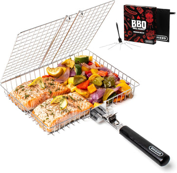 SHIZZO Grill Basket Set, Barbecue BBQ Grilling, Stainless Steel Folding Portable Outdoor Camping Rack for Fish, Shrimp, Vegetables