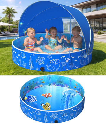 FizZeal Kiddie Pool with Canopy, 51in Foldable Toddler Pool, Pop Up Baby Pool with Shade, UPF 50+UV Portable Swimming Pool for Kids