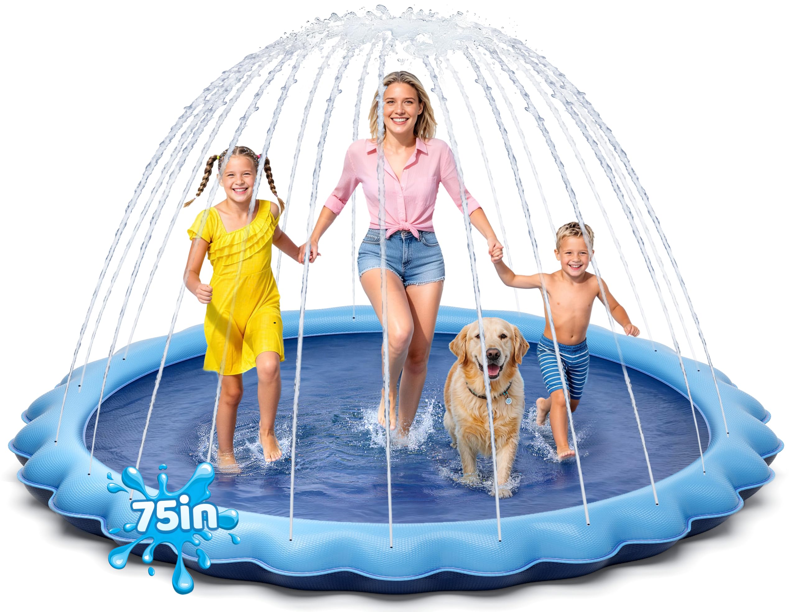 Meowant Splash Pad for Kids and Pet, Not-Slip Sprinkler Play Mat for Toddler and Dog, Summer Toys, Outdoor Backyard Baby Pool and Dog Pool, Children and Pet for Outside, 75"