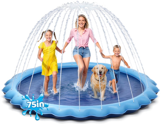Meowant Splash Pad for Kids and Pet, Not-Slip Sprinkler Play Mat for Toddler and Dog, Summer Toys, Outdoor Backyard Baby Pool and Dog Pool, Children and Pet for Outside, 75"