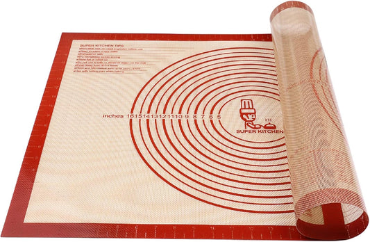 Non-slip Silicone Pastry Mat Extra Large with Measurements 28''By 20'' for Silicone Baking Mat, Counter, Dough Rolling, Oven Liner,Fondant/Pie Crust By Folksy Super Kitchen Red