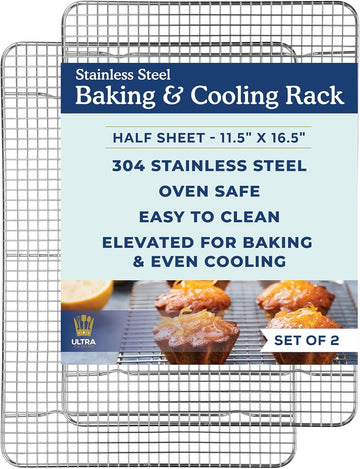 Ultra Cuisine Oven-Safe, Dishwasher-Safe 100% Stainless Steel Cooling and Baking Rack Set Heavy Duty Tight-Wire - 11.5 x 16.5-inch - Set of 2