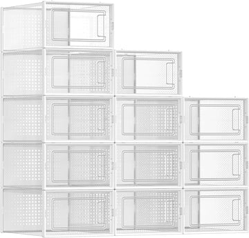 SONGMICS Shoe Boxes, Pack of 12 Shoe Storage Organizers, Stackable Clear Plastic Boxes for Closet, Sneakers, 13.1 x 9.1 x 5.6 Inches