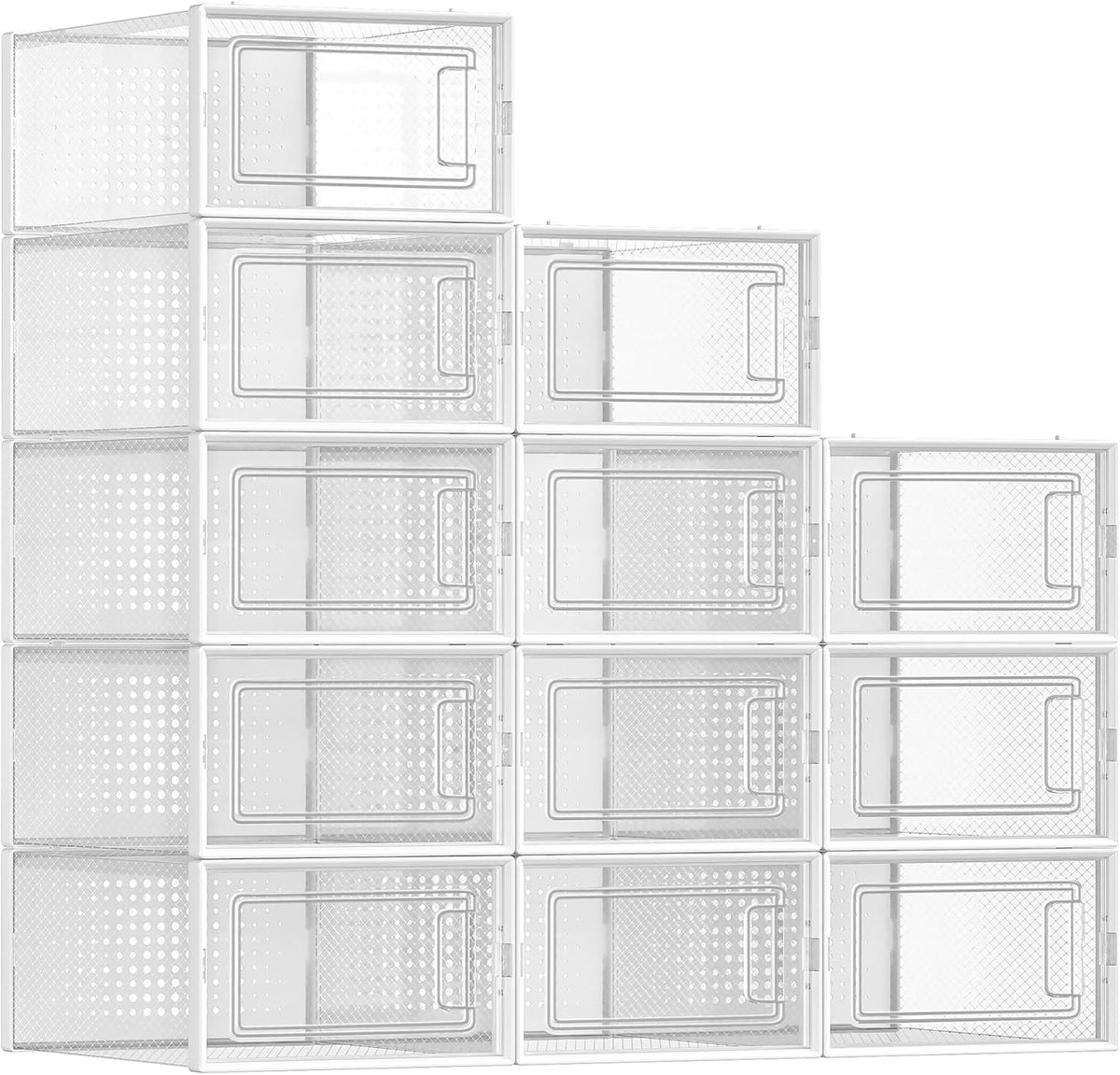 SONGMICS Shoe Boxes, Pack of 12 Shoe Storage Organizers, Stackable Clear Plastic Boxes for Closet, Sneakers, 13.1 x 9.1 x 5.6 Inches