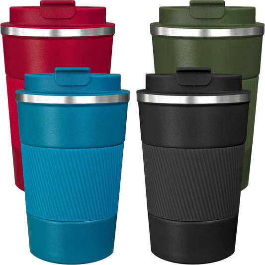 4 Pack Insulated Coffee Mug with Lid 12oz Travel Coffee Tumbler Stainless Steel Reusable Coffee Cups Thermal Coffee Mug for Hot and Iced Cold Drinks, Multicolor