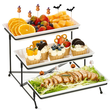 Mfacoy 3 Tier Serving Tray Set, 12" Tiered Serving Trays Platters, Reusable Serving Tray for Party, Collapsible Sturdier Stand